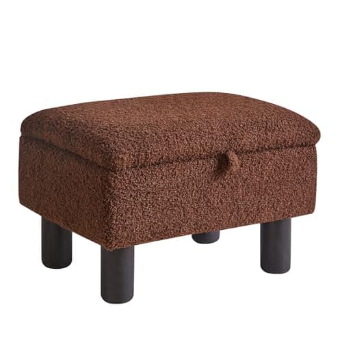 Image of Aibiju Footstool with Storage, Small Rectangle Ottoman with Padded Seat Pine Wood Legs,Faux Teddy Fur Sofa Footrest Extra Seating for Living Room Bedroom Entryway Office, Brown YD-JD136B