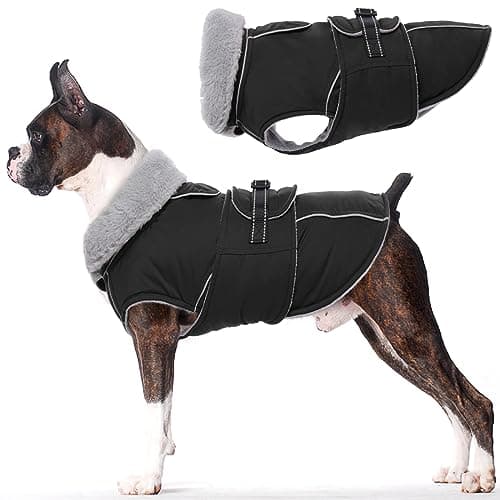 Image of Lelepet Warm Coats and Jackets for Dogs, Waterproof Winter Dog Coat for Cold Weather, Reflective Dog Puffer Jacket, Fleece Lining Pet Coat with Harness Hole for Small Dogs, Black S