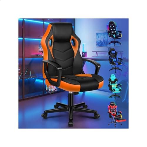 Image of ELFORDSON Gaming Chair, Video Game Chairs, Ergonomic Computer Desk Office Chairs Racing Style, Adjustable Height & Tilt, 360° Swivel, Breathable Mesh & PU Leather, Home Office Esports, Orange
