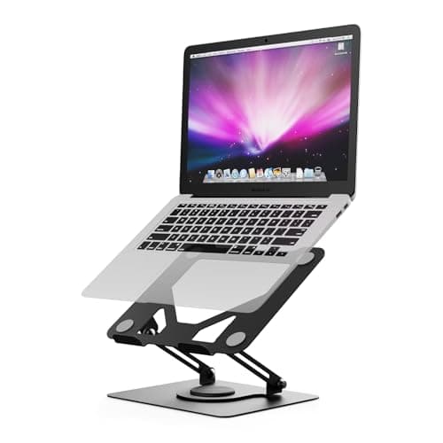 Image of GRIFEMA Laptop Stand for Desk, Foldable Laptop Riser with 360° Swivel Base, Adjustable Height & Angle, Ventilated Computer Stand Compatible with MacBook Air/Pro, Dell, and 11-17" Laptops - Black