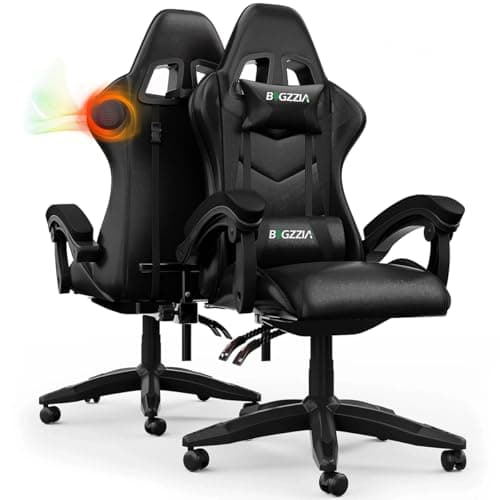Image of bigzzia Gaming Chair with Speakers PC Chair with bluetooth speakers Ergonomic Design with Cushion and Reclining Back Support (With Speaker Black)