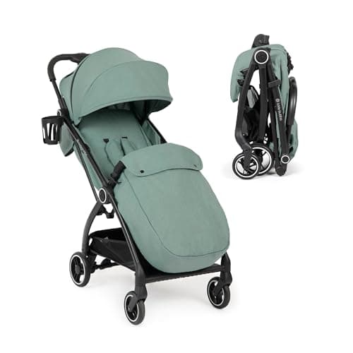 Image of Ickle Bubba Aries Max Autofold Stroller - Feather-Light Design, Multi-Position Recline, Handy Auto-Fold Mechanism, Large Seat from Birth to 22kg with Footwarmer and Cup Holder (Sage Green)
