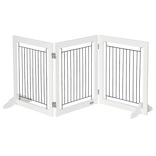 Image of PawHut Foldable Wooden Pet Gate w/ 3 Panels 2 Support Feet for Small Dogs White