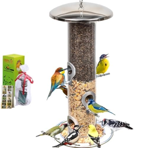 Image of HEAVY DUTY stainless steel metal bird feeder, easy clean garden bird seed feeders hanging, bird feeders for small birds, bird feeders hanging for wild bird, hanging bird feeder for backyard BY PROVIDE