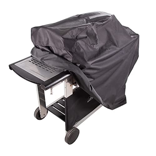 Image of Fire Mountain 4 Burner Protective BBQ Cover - Black, Weather Proof, Outdoor Grill Protection, Easy Storage Bag Included, Fade Resistant Barbecue Shelter, Adjustable Ties, Waterproof Cover, BBQ Shelter