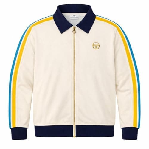 Image of Sergio Tacchini Monte Velour Track Top Jacket, Gardenia/Maritime Blue (UK, Alpha, XL, Regular, Regular, Gardenia/Maritime Blue)