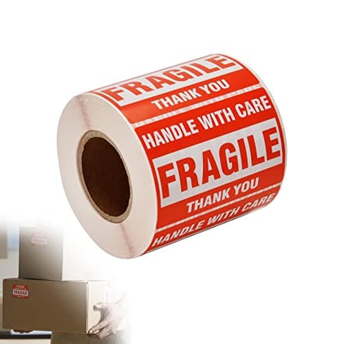 Image of 500 Fragile Stickers 2" x 3" Strong Adhesive Warning Labels - Handle With Care, Thank You - Shipping Package Packing Sticker