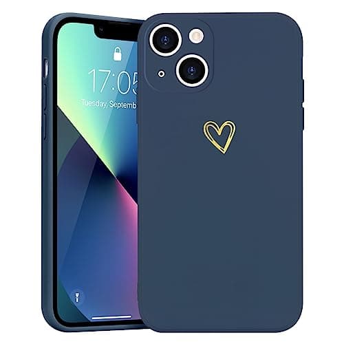 Image of Wirvyuer Compatible with iPhone 13 Case Cute Heart Pattern Protective Shockproof Soft Slim Silicone Phone Case for Women Girls, Navy Blue