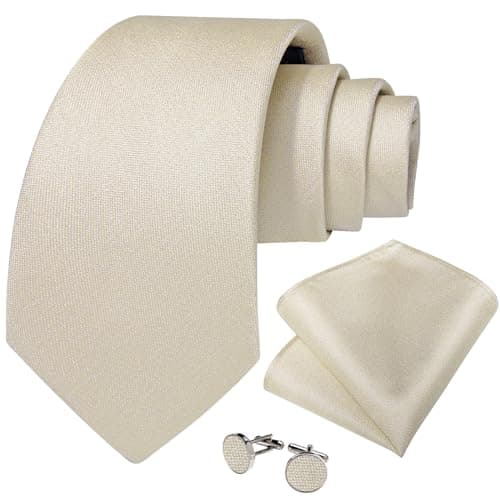 Image of DiBanGu Men's Tie Set Solid Color Champagne Necktie and Pocket Square Cufflinks Formal Wedding Business