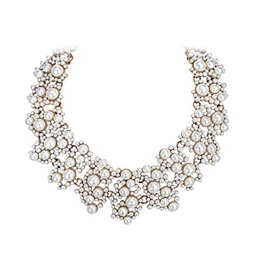 Image of Ever Faith Cream Pearl Choker Collar Necklace for Women, Vintage Style 1920s Ivory Color Simulated Pearl Art Deco Costume Bib Statement Necklace Wedding Jewellery for Brides Bridal