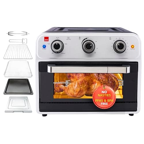 Image of Sensio Home Mega 21L Capacity Air Fryer Oven, Family Size Healthy Cooking, 1800W Multifunctional, Rotisserie Bake Broil Toast Timer, Oil Free Cooking, Full Accessory Set, Stainless Steel Finish