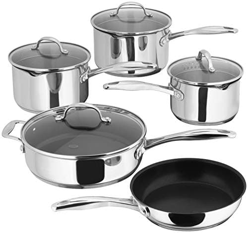 Image of Stellar Profile 5-Piece Set of Pans, 16cm, 18cm x 20cm Saucepans with Strainer Lids, Teflon Non Stick Frying Pan 20cm, Non-Stick Sauté Pan 24cm, Induction Ready