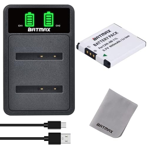 Image of Batmax NB-11L NB-11LH Replacement Battery and Dual Charger with Type C Port Compatible with Canon PowerShot A2300 IS A2400 IS A2500 A2600 A3400 IS A3500 SX430 IS X410 IS 285 HS, IXUS 180 275 HS