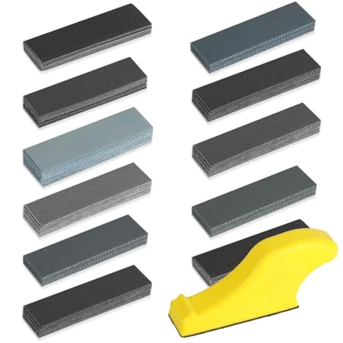Image of 100 Pcs Wet and Dry Sandpaper Sheets, 120 To 5000 Grit Wet and Dry Paper, Assorted Sand Paper Sheets, Coarse Fine Sandpaper for Wood Walls Metal Furniture Car Sanding, with Sanding Block(9 x 3 cm)