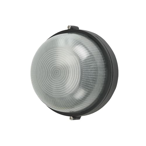Image of MULANDI Bulkhead Light, Round Outdoor Wall Lights, 1 x 60 W E27 Max Wall Lamp, 17.5 X 19 X 9 cm, IP44 External Wall Lights, Clear Ribbed Glass, Black Die Cast Aluminum