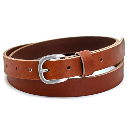 Image of Ashford Ridge 25mm Full Grain Leather Belt – Men’s & Women’s Slim Casual/Dress Belt with Brushed Silver Buckle – Made in England - Tan Medium