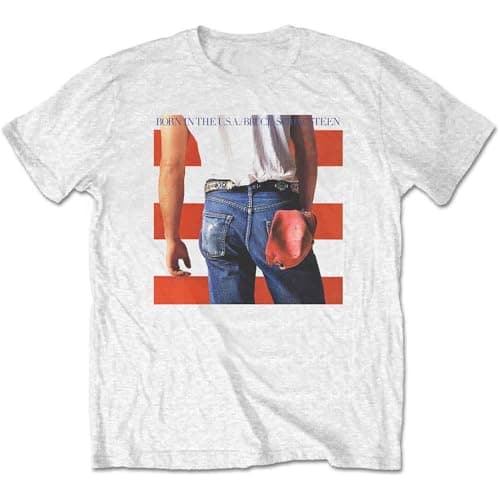 Image of Bruce Springsteen T Shirt Back in The USA Album Cover Logo Official Mens White XXL