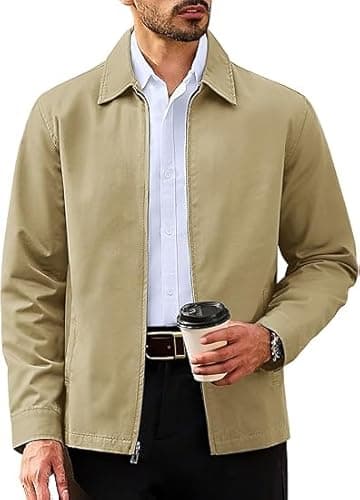 Image of TACVASEN Lightweight Bomber Jacket Laydown Collar Casual Jackets Multi Pockets Windbreaker for Work Outdoor Khaki,2XL