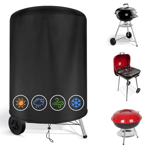 Image of OFFCUP BBQ Cover for Weber 57cm/ 22in Charcoal Grills, Heavy Duty Waterproof PU Grill Cover, 210D Oxford Fabric Round Barbecue Cover, Windproof Rip-Proof and UV Resistant, Ø70 x 90cm- Black