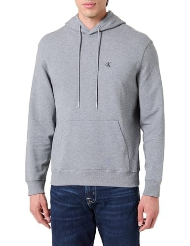 Image of Calvin Klein Men's LS EU 350TERRY MONOGRAM HOODIE LV04RC297G Sweatshirts, Grey (Med Grey Htr), L