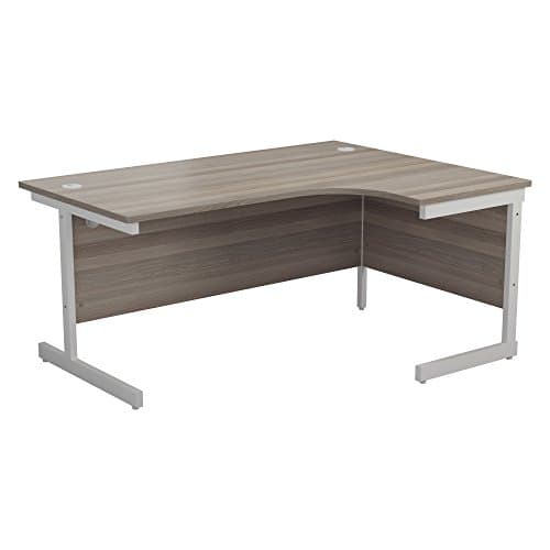 Image of Office Hippo Heavy Duty Right Corner Desk - Strong & Reliable Workstation, Integrated Cable Ports, PC Desk For Office or Home - Grey Oak Top / White Frame