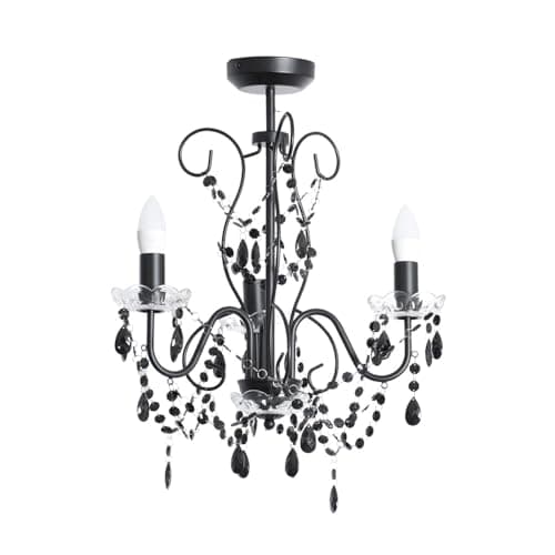 Image of ValueLights | Black 3 Way Ceiling Light Chandelier Fitting with Clear Acrylic Jewel Droplets | Chandeliers, Home Décor & Improvement Essential | Mains Wired