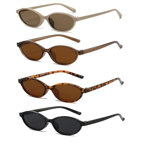 Image of FSMILING 4Pack Retro Oval Sunglasses for Womens Small 90s Vintage Trendy Thin Oval Cateye Sunglasses Womens
