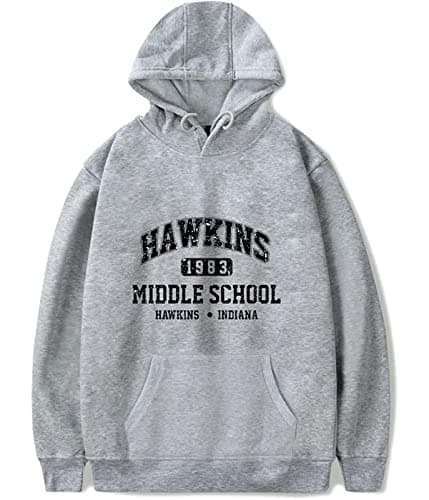 Image of Unisex Hawkins Middle School Hoodie Hawkins A.V. Club Pullover Hooded Sweatshirts Hawkins Indiana Long Sleeve Casual Jumper Sport Tops