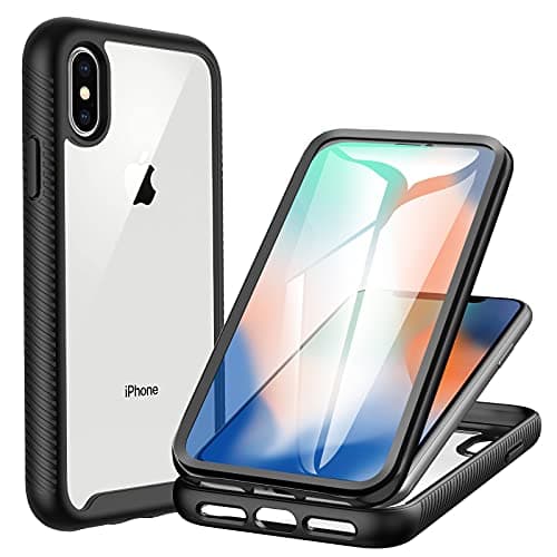 Image of CENHUFO Compatible with iPhone X/XS Case, with Built-in Screen Protector Military Grade Protection Shockproof Clear Cover 360° Full Body Protective Case for iPhone X/XS 5.8 inch -Black