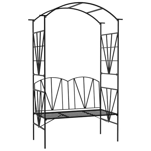 Image of Outsunny Garden Bench, 2 Seater Outdoor Patio Bench, Metal Garden Loveseat with Arch for Vines and Climbing Plants for Outdoor Space, Black