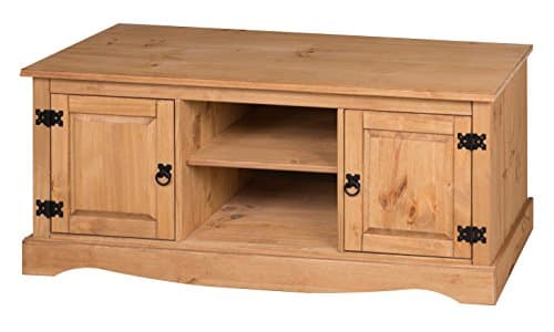 Image of Corona Solid Wood Pine 2 Door Media TV Unit Wooden Low Entertainment Stand Station Lounge Living Room Bedroom Mexican Style 52cm High 115cm Wide 40cm Deep