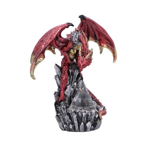 Image of Nemesis Now Prism Protector Resin Dragon Statue - Hand-Painted Red Dragon Figurine on Prism with LED Base Light - Gifts & Decor for Dragon Collectors