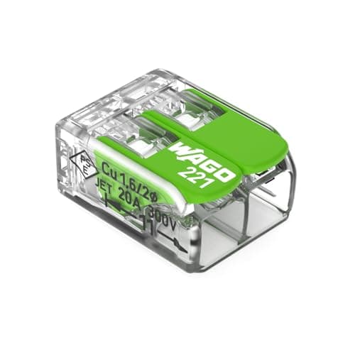 Image of WAGO Green Range Terminal Block 2-Wire, to 4 mm², Splicing Connectors 2-Pole with Lever for All Conductor Types Pluggable, 221-422, 16 pcs