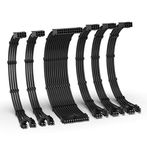 Image of EZDIY-FAB PSU Cable Extension Kit,16AWG Power Supply Extension Cable,1x24Pin/2x4+4 EPS/3x6+2 PCI-E,Custom PC Sleeve Cable 300MM with Combs-Black