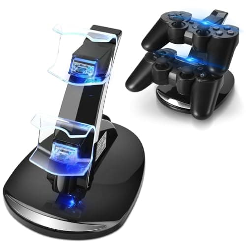 Image of TNP PS3 Controller Charger Stand for Sony Playstation 3 Controller Dualshock 3 Charging, 2 Tier Docking Station Stand and 2 USB PS3 Cable Compatible ports with LED Indicators, Slim Black