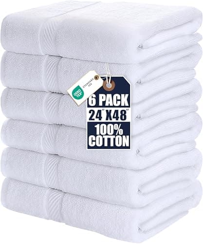 Image of Utopia Towels - 6 Pack Bath Towel Set, 100% Ring Spun Cotton (60 x 120 CM) Medium Lightweight and Highly Absorbent Quick Drying Towels, Premium Towels for Hotel, Spa and Bathroom (White)