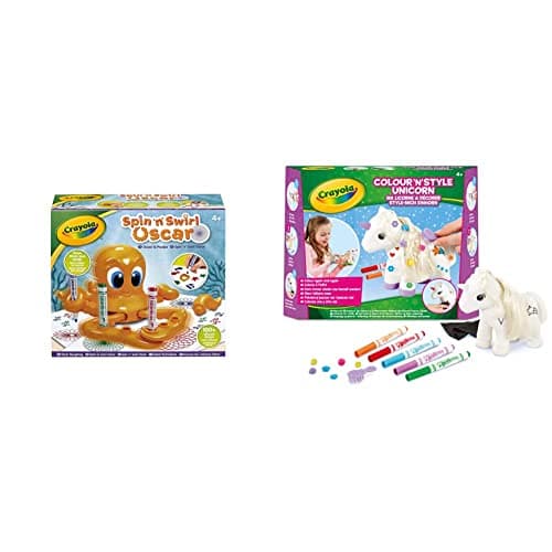 Image of CRAYOLA Spin 'n' Swirl Oscar the Octopus | Place Multiple Pens in Oscars Arms and Watch Him Draw Spiral Art All by Himself! & Colour 'n' Style Unicorn | Colour Your Own Unicorn Again and Again