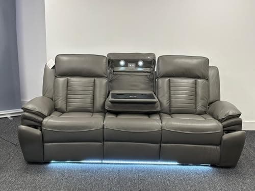 Image of Savilla Leather Electric Recliners Sofa With Cupholders – 3+2 Seater Sofa Set – Electric Recliners – LED Lights – Wireless Charging – USB Charging & USB C Charging (Grey, 3 Seater)
