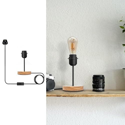 Image of LEDSone 1 x Wood Small Lamp E27 Base Table Lamp with Plug in Cord On/Off Switch Vintage Small Desk Lamp Edison Lamp Table Lamp Holder for Home Lighting Decor Without Bulb