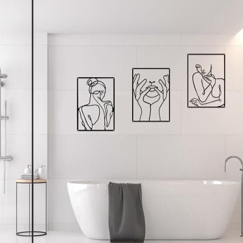 Image of Jiusely 3-Piece Minimalist Metal Wall Art - Women: Black Abstract Line Art for Bedroom, Living Room & Multi-Room Decor