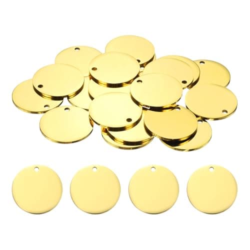 Image of sourcing map 20 Pcs Round Blank Stamping Tag 30mm Stainless Steel Circle Polished Blanks Tag Pendants with Hole for Bracelet Crafts Labeling Making, Gold