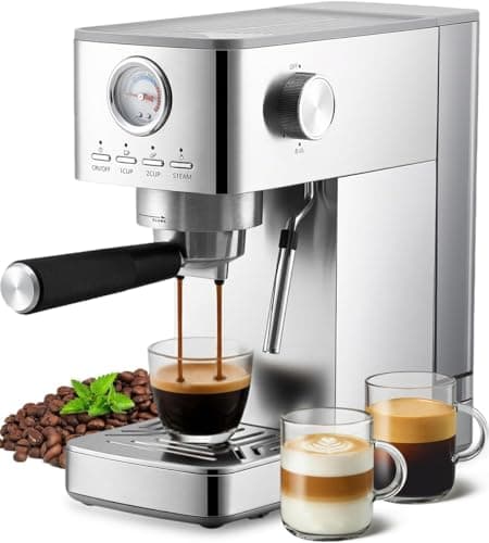 Image of Aptliton Espresso Coffee Machines,15 Bar,Small Coffee Machine with Steam Wand,1300W Semi-Automatic Coffee Makers for Cappuccino Latte Macchiato,1.5L Water Tank for Home&Office, Stainless Steel,Silver