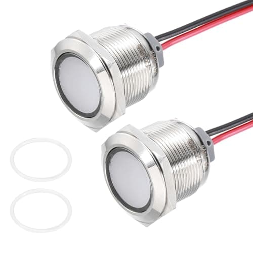 Image of PATIKIL 2Pcs 22mm(7/8") Indicator Light,12V-24V AC/DC 20mA LED Metal Signal Lamp Waterproof IP67 Flat Head Signal Lights with 205mm(8") Cable for Boat Car,White