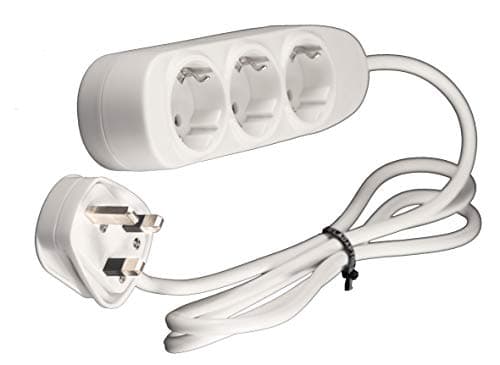 Image of UK Europe Travel Adapter Adaptor 1.5 metre Extension Lead 3 Way Type E/F Schuko Sockets with Type G UK plug