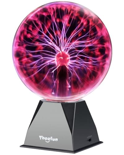 Image of Theefun 8 Inch Plasma Ball Lamp, Touch & Sound Sensitive Plasma Globe Magic Cool Nebula Ambience Light for Christmas, Party, Home Decor, Creative Gift (Red)