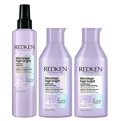 Image of REDKEN Blondage High Bright, Full Routine For Darkened And Dulling Blonde Hair, Pre-Treatment 250 ml, Shampoo and Conditioner 300 ml, Removes Impurities And Brightens Hair After One Wash, Vitamin C Infused, Trio Routine
