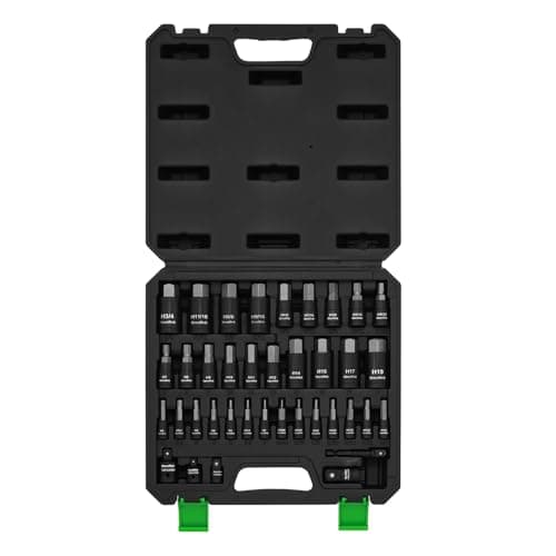 Image of TecoTek 38PCS Hex Impact Bit Socket Set, 1/4", 3/8" and 1/2" Drive, SAE and Metric Allen Socket Bit, S2 and Cr-V Steel, S2 Steel, 5/64" - 3/4", 2mm - 19mm, Includes 5PCS Socket Adapters