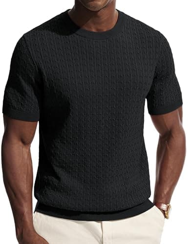 Image of PJ PAUL JONES Mens T-Shirts Casual Short Sleeve Crew Neck T Shirt Knitted Tees Black XL