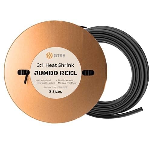 Image of GTSE Black 3:1 Heat Shrink Tubing, 12.7mm x 25m, Adhesive Lined Electrical Insulation Heat Shrink Wrap Cable Sleeve