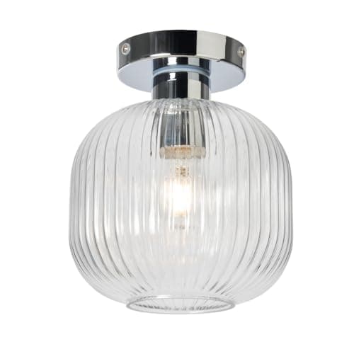 Image of LITECRAFT Karson Ceiling Light Bathroom Ribbed Glass Flush Mount - Polished Chrome